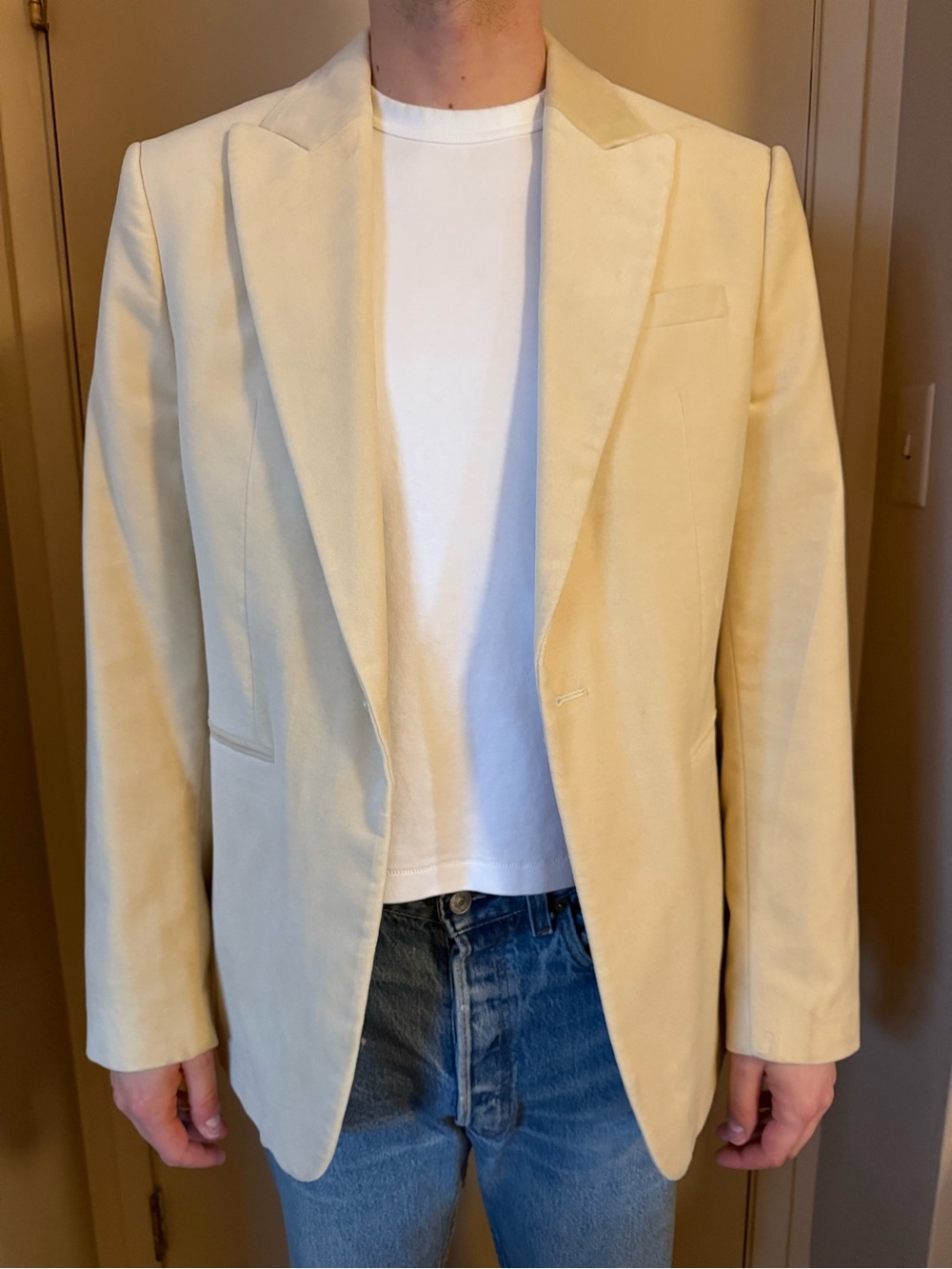 Zara Men's Light Cream Velvet Blazer
